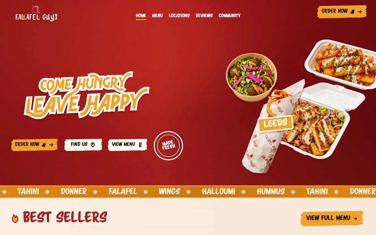 Homepage of the Falafel Guys website