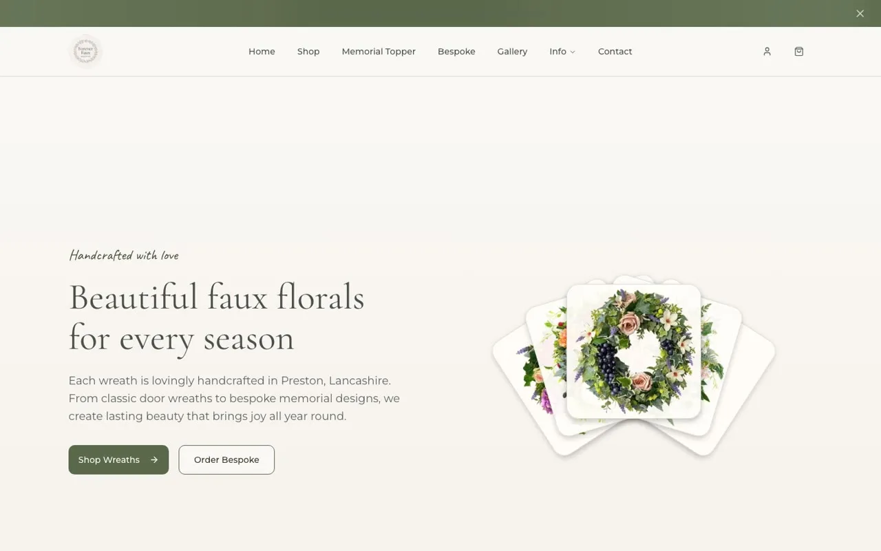 Homepage of the Forever Faux Wreaths website