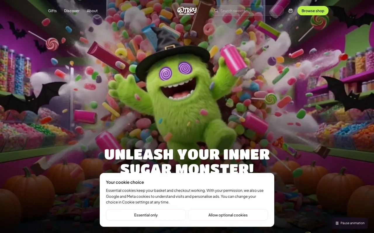 Homepage of the Quirky Candy website