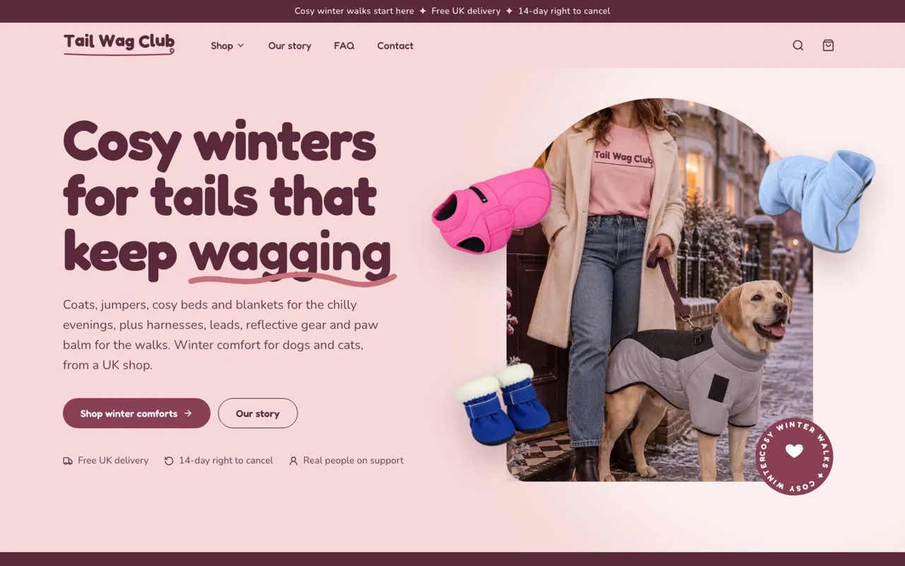 Homepage of the Tail Wag Club website